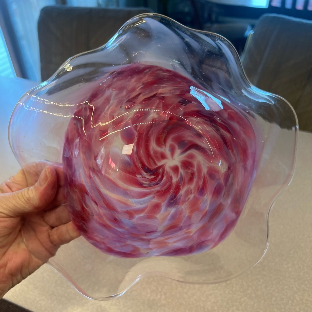 Murano Pink and Clear Swirl Glass Art bowl. Beautiful no chips - Picture 4 of 9